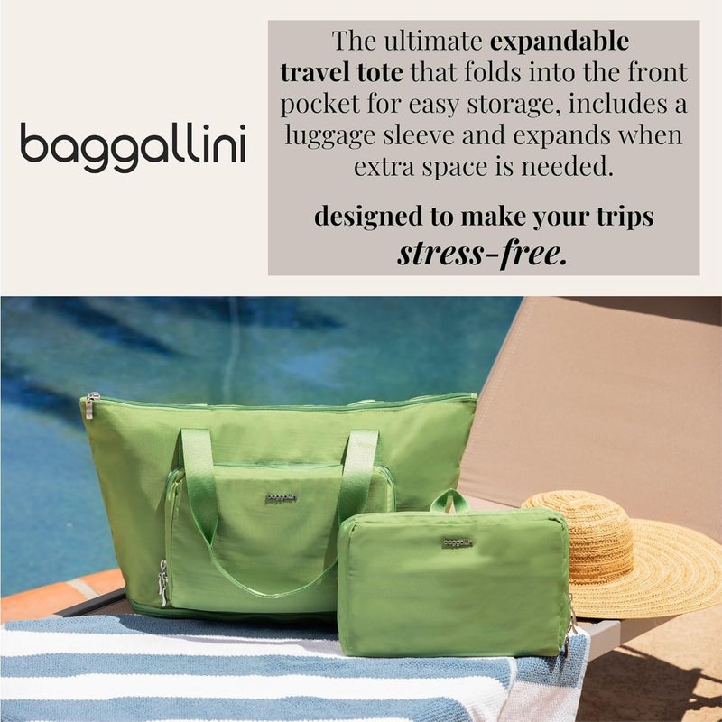 Baggallini Carryall Expandable Lightweight Travel Tote 22" Packable Folding Compact Nylon Washable Weekender w/Luggage Sleeve - Image 2